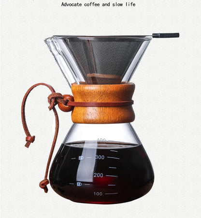 Hand Glass Coffee Kettle with Stainless Steel Filter