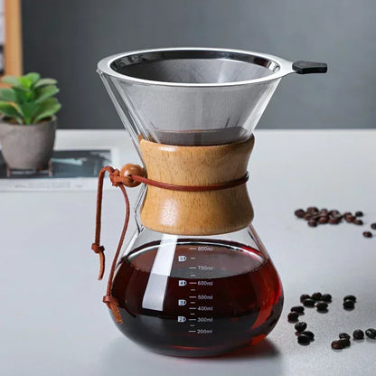 Hand Glass Coffee Kettle with Stainless Steel Filter