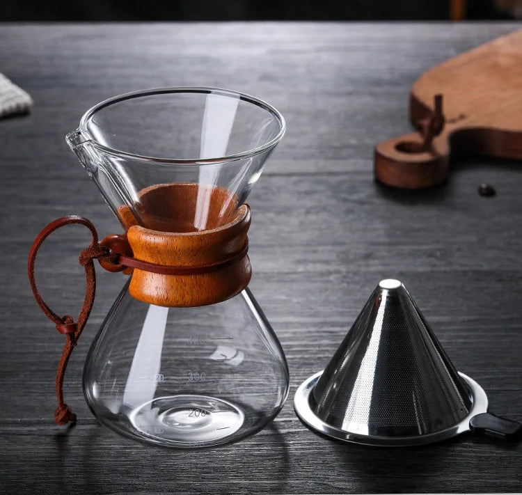 Hand Glass Coffee Kettle with Stainless Steel Filter