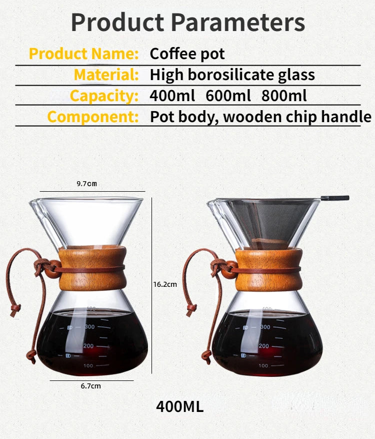 Hand Glass Coffee Kettle with Stainless Steel Filter