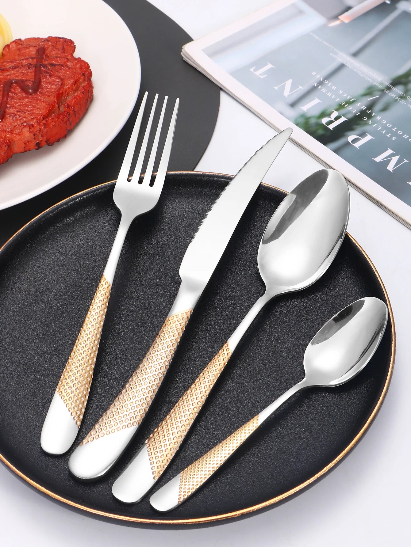 24pc Stainless steel tableware star steak
