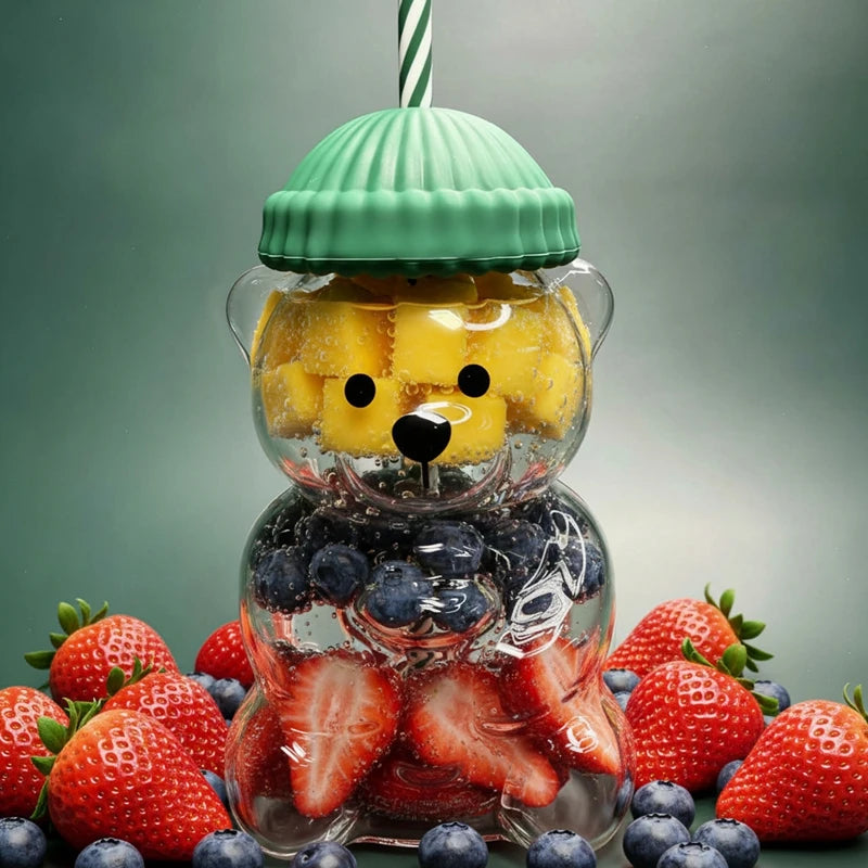 Glass Bear Cup-Star Bear Straw