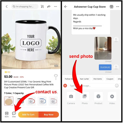 Personalized Your Photo Mug, Custom NAME Logo TEXT Cup,