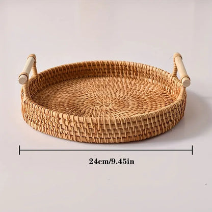 Artisanal Woven Rattan Serving Tray - Dual Handles