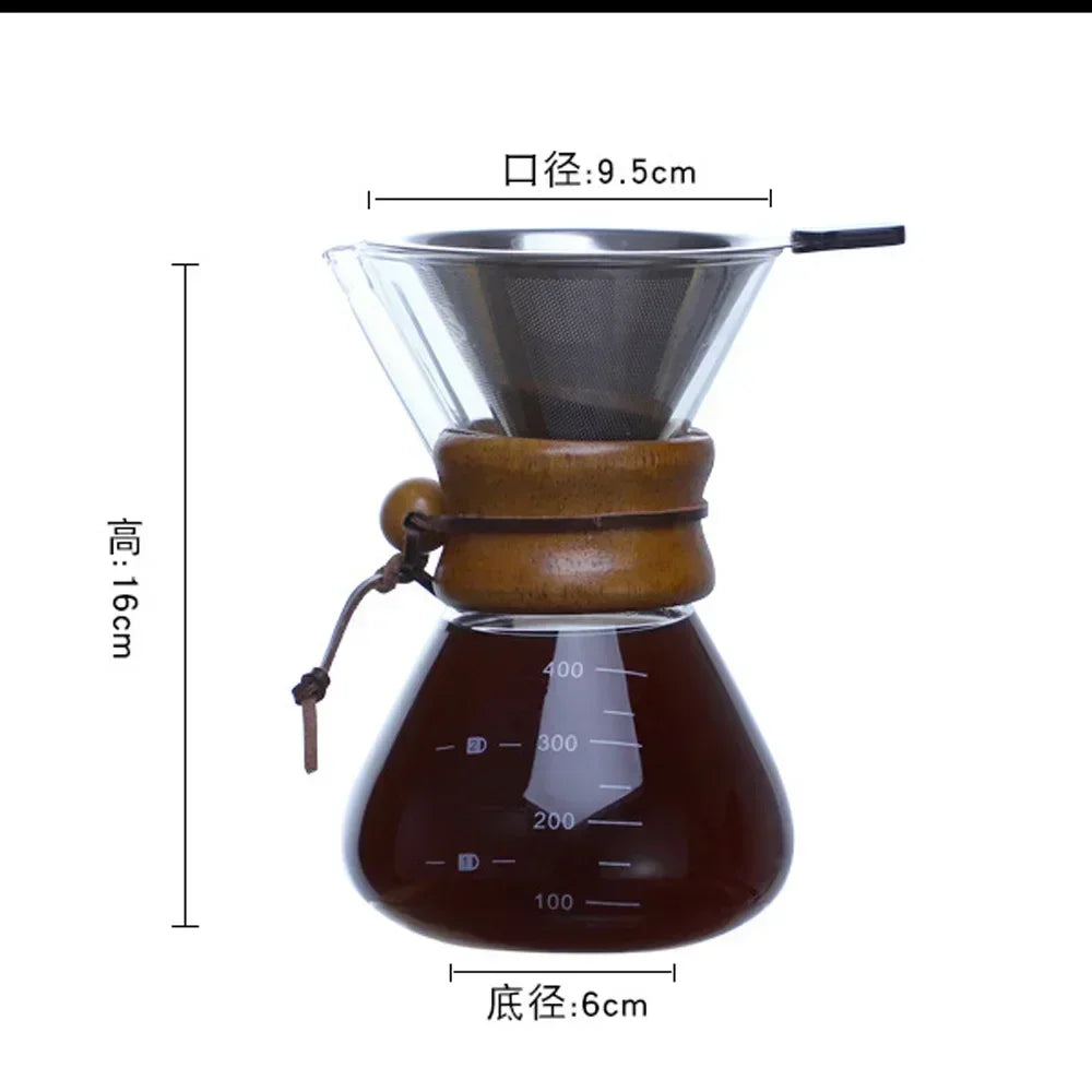 Hand Glass Coffee Kettle with Stainless Steel Filter
