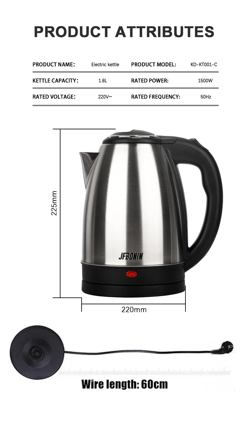 JFBONIN Stainless Steel Electric Kettle