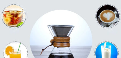 Hand Glass Coffee Kettle with Stainless Steel Filter