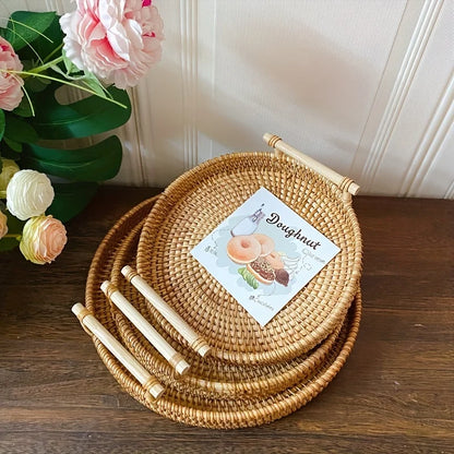 Artisanal Woven Rattan Serving Tray - Dual Handles