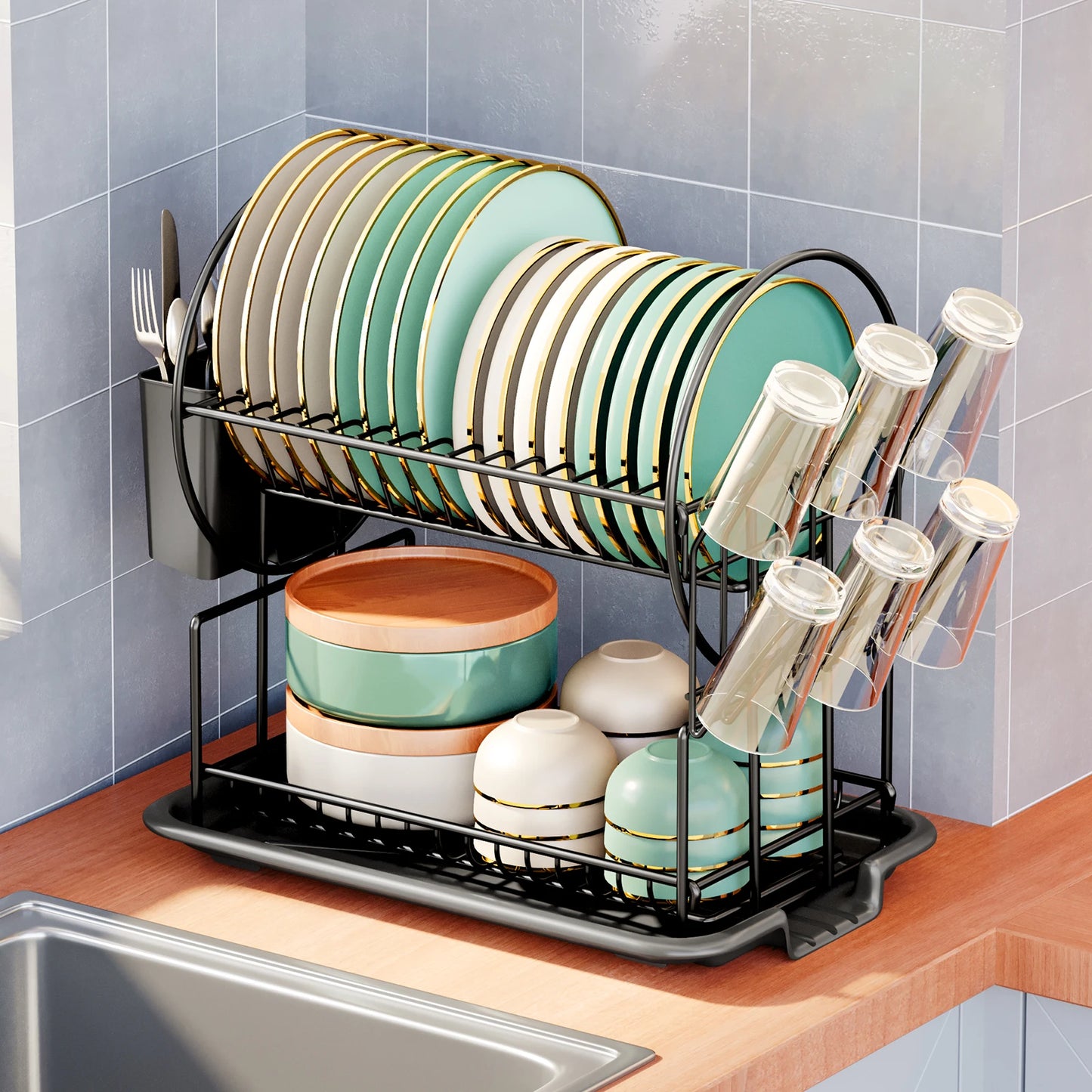 dish drying rack drain board set tableware