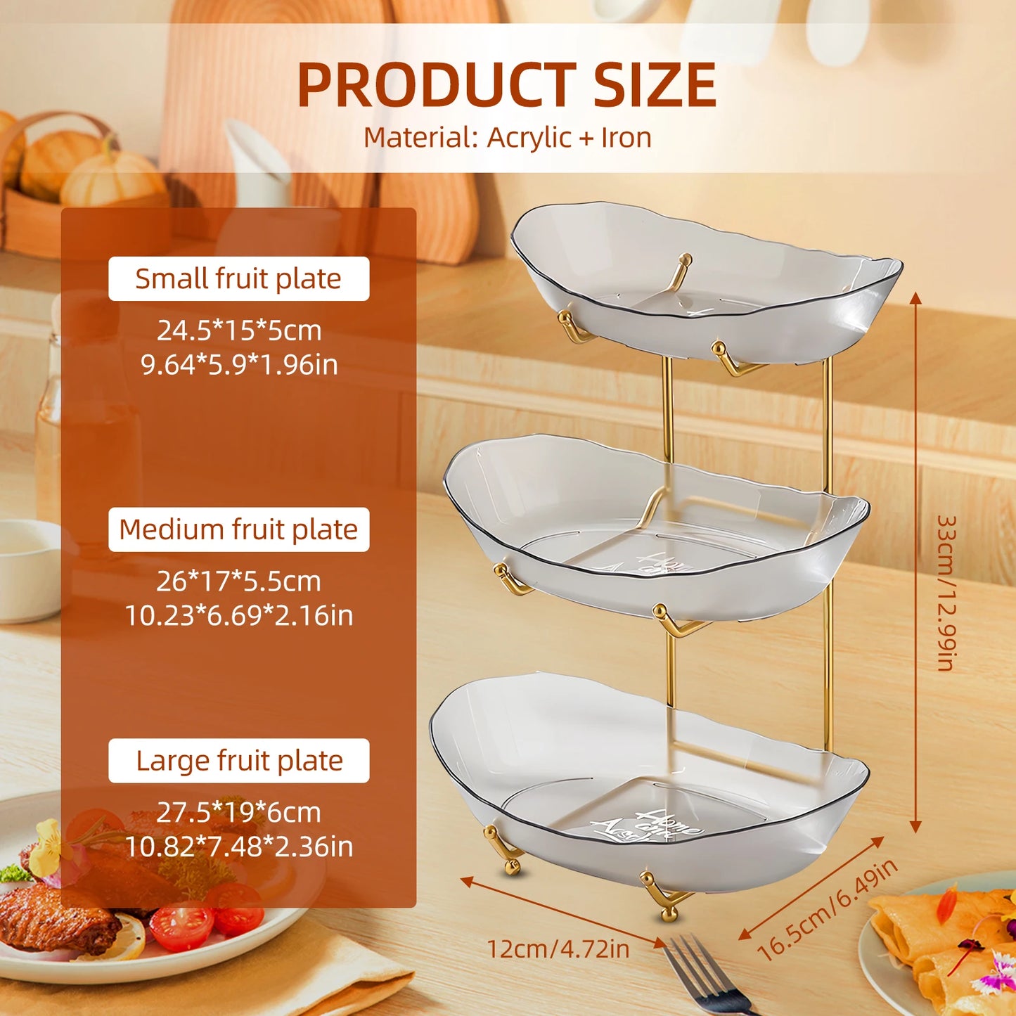 Fruit Bowl for Kitchen Counter 3 Tier Acrylic