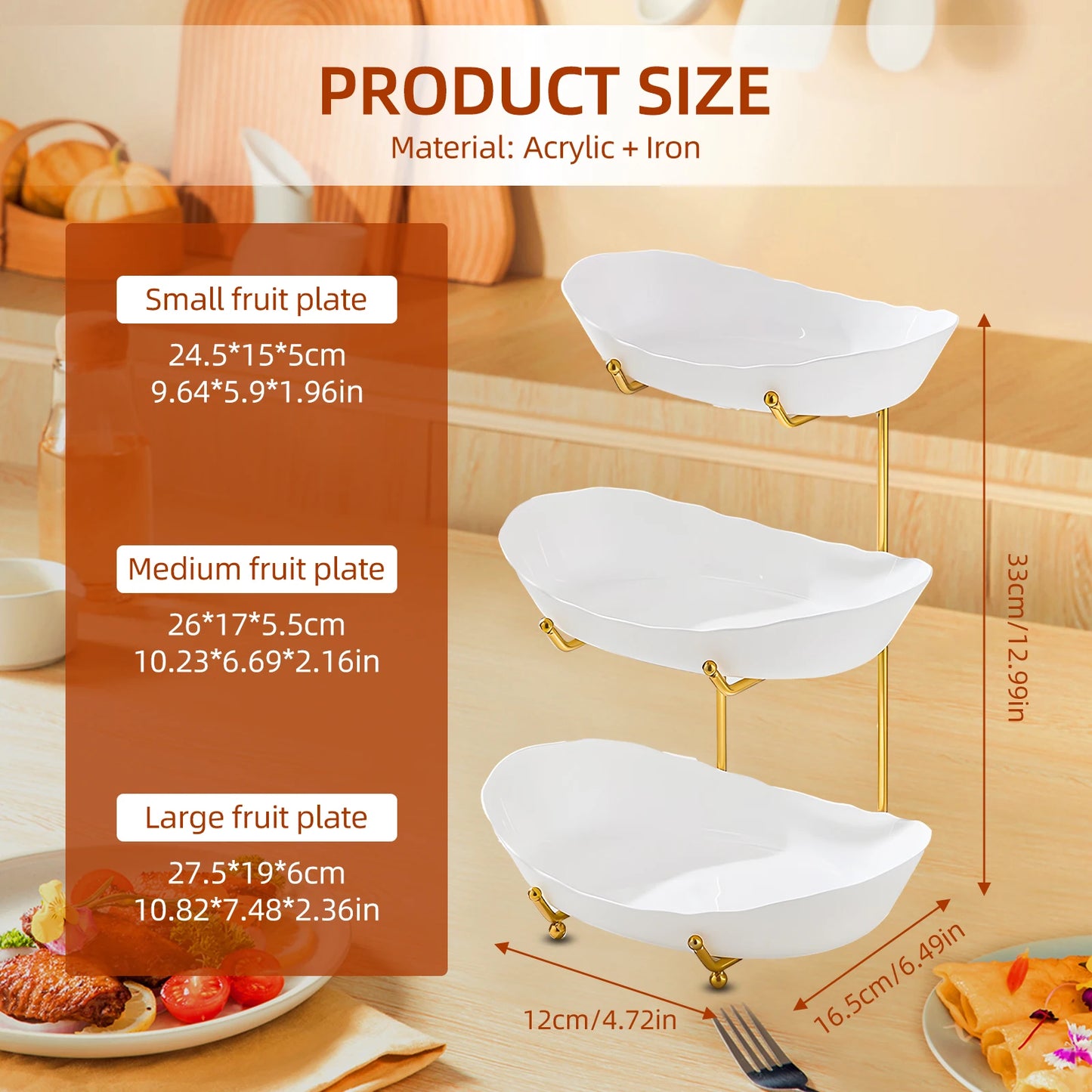 Fruit Bowl for Kitchen Counter 3 Tier Acrylic