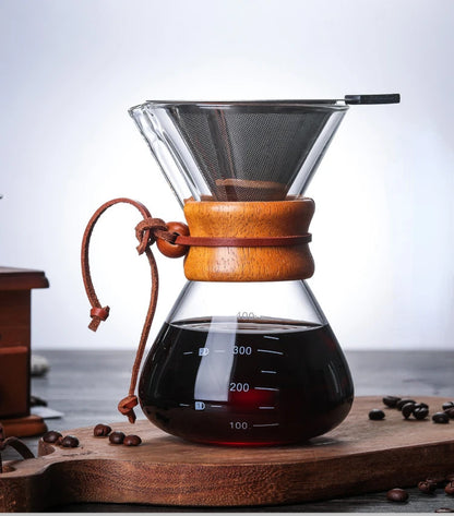 Hand Glass Coffee Kettle with Stainless Steel Filter